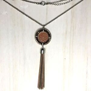 Silver Tone Tassel Sparkle Pendant Necklace